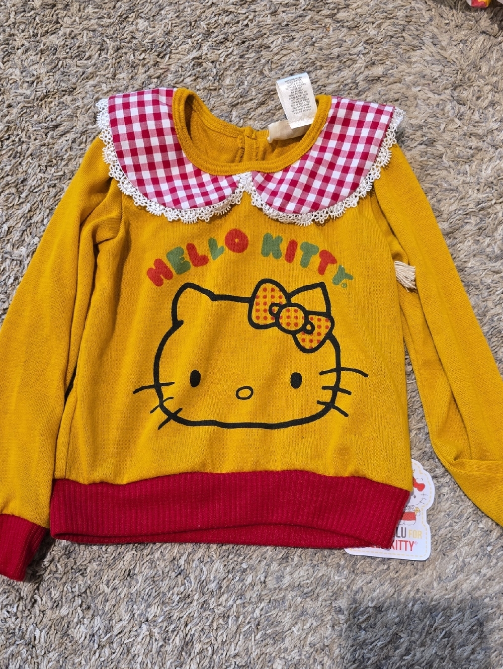Hello Kitty Mustard Yellow Pullover with Red Gingham Collar